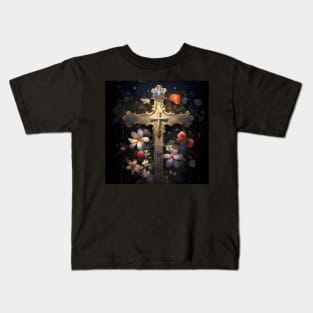 Blue Jeweled Cross Kids T-Shirt